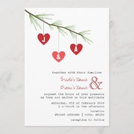 Pine Bough & Hearts Wedding Invitation Kaart