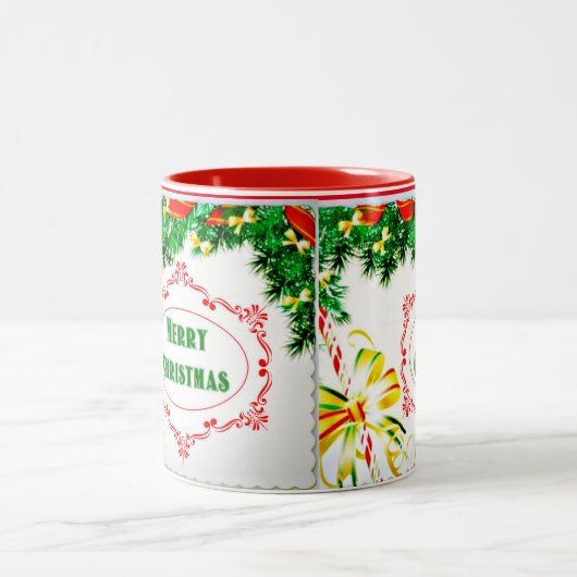 Pine Bough Merry Christmas Tweekleurige Koffiemok (Center)