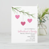 Pine Bough & Pink Hearts Valentijns Party Invite Kaart (Staand voorkant)