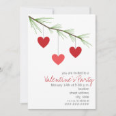Pine Bough & Red Hearts Valentijns Party Invite Kaart (Voorkant)