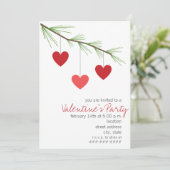 Pine Bough & Red Hearts Valentijns Party Invite Kaart (Staand voorkant)