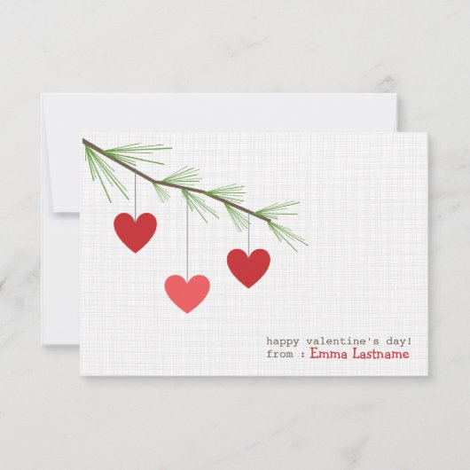 Pine Bough & Red Hearts Valentijnsdag Card Kaart (Voorkant)