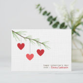 Pine Bough & Red Hearts Valentijnsdag Card Kaart (Staand voorkant)
