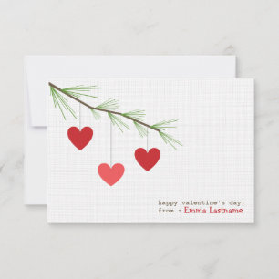 Pine Bough & Red Hearts Valentijnsdag Card Kaart