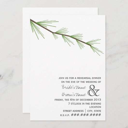 Pine Bough Rehearings Dinner Invitation Kaart (Voorkant / Achterkant)