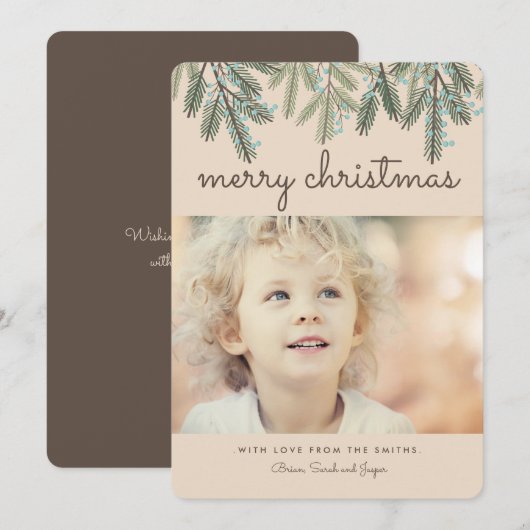 Pine Bough Vrolijk Kerstfeest Fotokaart Feestdagenkaart (Voorkant / Achterkant)