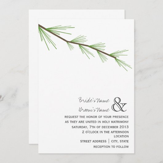 Pine Bough Wedding Invitation Kaart (Voorkant / Achterkant)