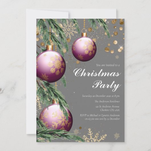 Pine Boughs & Baubles Kerstfeest Uitnodiging (Voorkant)