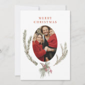 Pine Boughs & Berries Foto Kerstmis Feestdagenkaart (Voorkant)