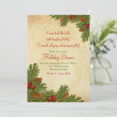 Pine Boughs Holiday Dinner Party Invitation Kaart (Staand voorkant)