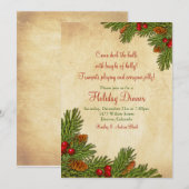Pine Boughs Holiday Dinner Party Invitation Kaart (Voorkant / Achterkant)