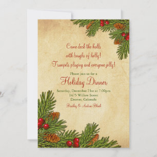 Pine Boughs Holiday Dinner Party Invitation Kaart
