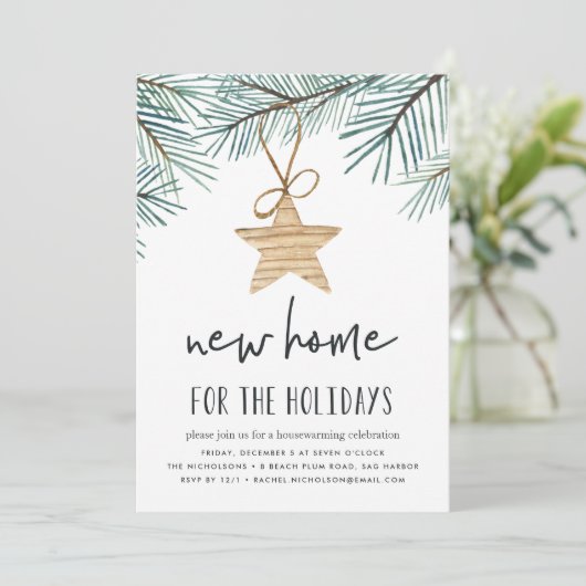 Pine Boughs Holiday Housewarming Party Uitnodiging (Staand voorkant)