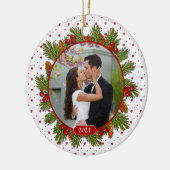 Pine Boughs Holly 1st Kerstmis Foto Keramisch Ornament (Links)