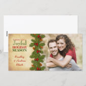 Pine Boughs Holly Berries Kerstmis Fotokaart Feestdagenkaart (Voorkant / Achterkant)