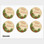 Pine Boughs Holly Berries Kerstmis Ronde Sticker (Vel)