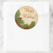 Pine Boughs Holly Berries Kerstmis Ronde Sticker (Tas)