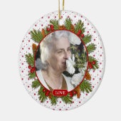 Pine Boughs Holly Berries Memorial Foto van Kerstm Keramisch Ornament (Links)