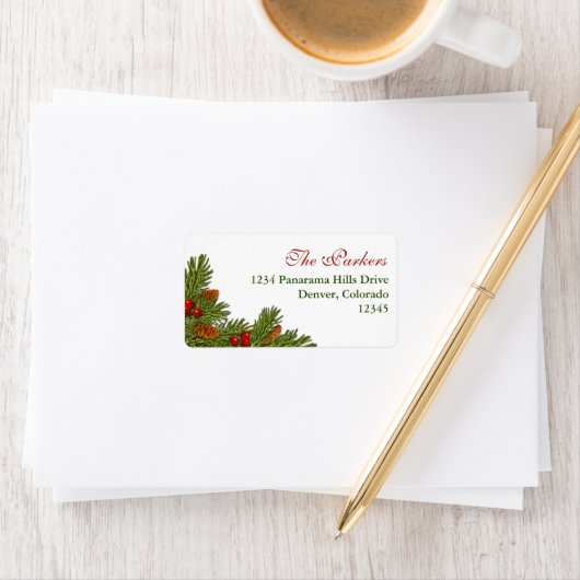 Pine Boughs Holly Berry Xmas Retouradres Label (Insitu)
