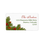 Pine Boughs Holly Berry Xmas Retouradres Label (Voorkant)
