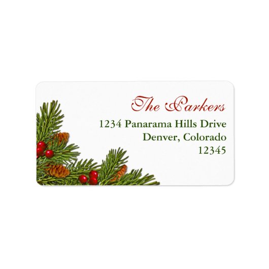 Pine Boughs Holly Berry Xmas Retouradres Label (Voorkant)