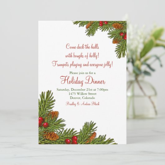 Pine Boughs Holly Kerstfeestdag Kaart (Staand voorkant)