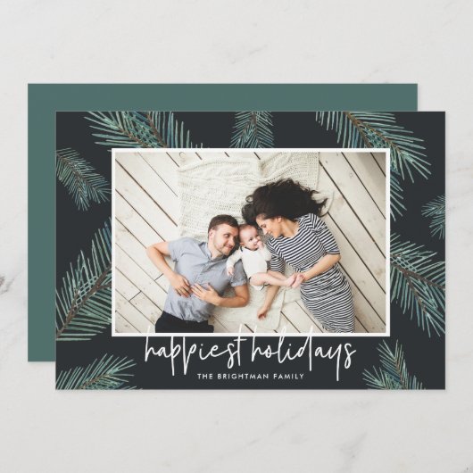 Pine Boughs | Prettige feestdagen Foto Feestdagenkaart (Voorkant / Achterkant)