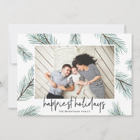 Pine Boughs | Prettige feestdagen Foto Feestdagenkaart (Voorkant)