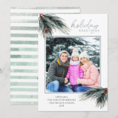 Pine Boughs Waterverf VAKANTIE GROETJES Foto Feestdagenkaart (Voorkant / Achterkant)