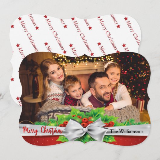 Pine Bow met Holle Foto Fancy gesneden Kerstmis Feestdagenkaart (Voorkant / Achterkant)