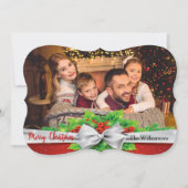 Pine Bow met Holle Foto Fancy gesneden Kerstmis Feestdagenkaart (Voorkant)