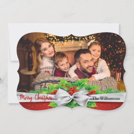 Pine Bow met Holle Foto Fancy gesneden Kerstmis Feestdagenkaart (Voorkant)