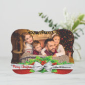 Pine Bow met Holle Foto Fancy gesneden Kerstmis Feestdagenkaart (Staand voorkant)