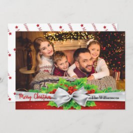 Pine Bow met Holly Foto Kerstmis Feestdagenkaart