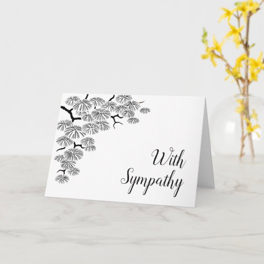 Pine Branch Black White Sympathcard Kaart (Gele Bloem)
