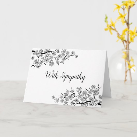 Pine Branch Black White Sympathcard Kaart (Gele Bloem)