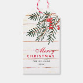 Pine Branch en Berry Gepersonaliseerde Vakantie Gi Cadeaulabel (Voorkant)