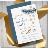 Pine Branch en Gold Snowflakes Holiday Party Kaart