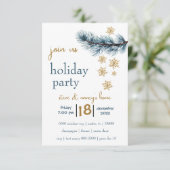 Pine Branch en Gold Snowflakes Holiday Party Kaart (Staand voorkant)