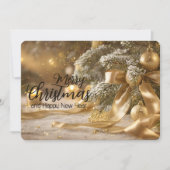 Pine Branch Gouden Satijn Lint Elegante Kerst Feestdagenkaart (Voorkant)