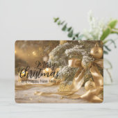 Pine Branch Gouden Satijn Lint Elegante Kerst Feestdagenkaart (Staand voorkant)