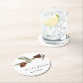 Pine Branch Greenery Holiday Round Paper-Onderzett Ronde Kartonnen Onderzetter (Insitu)