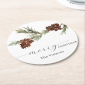 Pine Branch Greenery Holiday Round Paper-Onderzett Ronde Kartonnen Onderzetter (Gebogen)