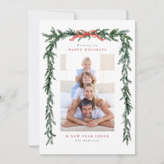 Pine Branch Lijst 2 Foto Kerst Feestdagenkaart (Voorkant)