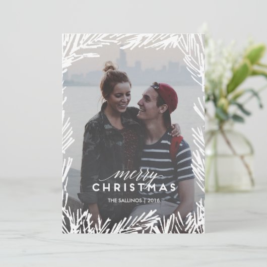 Pine Branch Lijst Feestdagenkaart (Staand voorkant)