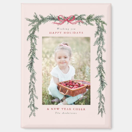 Pine Branch Lijst Foto Blush Roze Kerst Magneet (Voorkant)