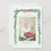 Pine Branch Lijst Foto Mint Groene Kerst Feestdagenkaart (Voorkant)
