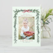 Pine Branch Lijst Foto Mint Groene Kerst Feestdagenkaart (Staand voorkant)