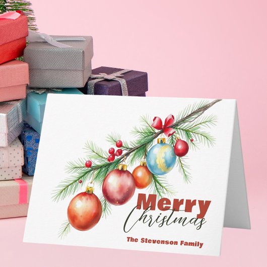 Pine Branch met Elegante Kerstballen Kaart