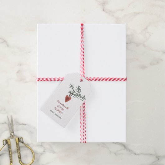 Pine Branch + Ornament - Handgemaakt met Liefde Cadeaulabel (Met Touw)